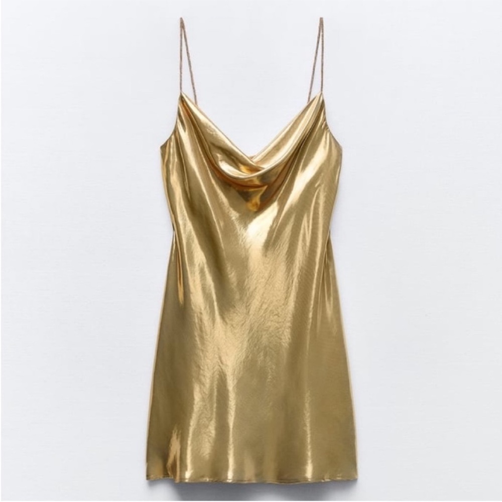 NWT. Blogger’s Favorite Zara Large Metallic Rhinestone Strappy Mini Dress.
